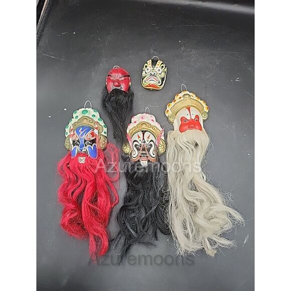 Vintage Handcrafted Mini Huishan  Chinese Opera Figurine Mask Set of  (5) - Picture 1 of 9